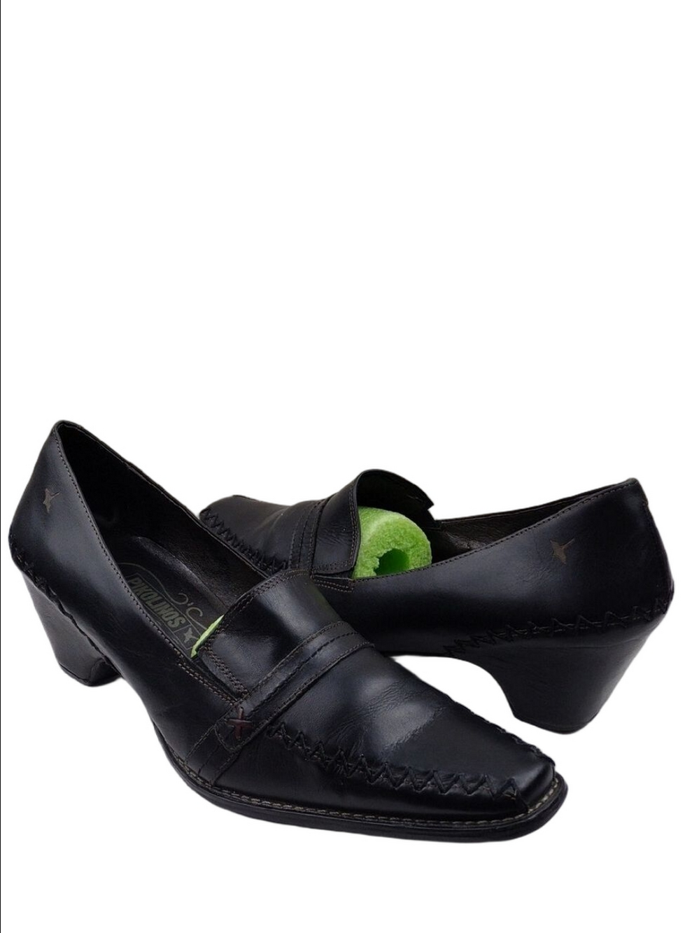 Pikolinos Spanish Design Dark Brown Leather Stitched Detail Square Toe Pump Shoe